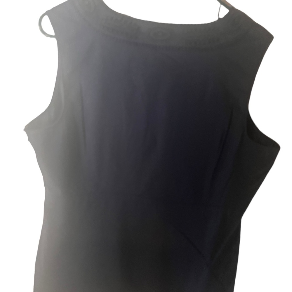 Talbots Navy Cotton Top Zips on Side Embroidered Surplice Sleeveless - Picture 3 of 5